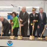 Dignitaries hold a ceremonial groundbreaking for a new NOAA base in Newport, Monday, May 6, 2024 (WJAR)
