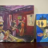2026 Congressional Art Competition Winning Artwork “Thursday Evening,” depicts a trumpeter, bassist, and saxophonist gathering to play in a dark room, giving the viewer a sense of musicality